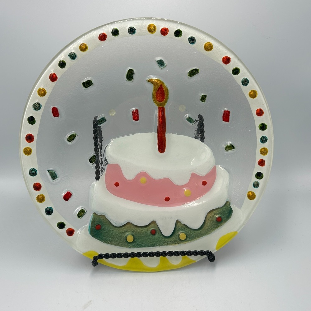Lori Siebert Silvestri Demdaco Glass Fusion Birthday PARTY Cake Plate Confetti‎